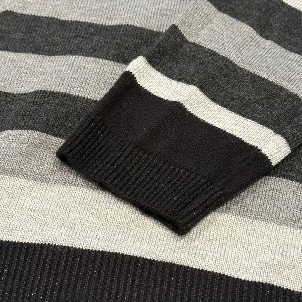 Tommy Hilfiger Womens Striped Crewneck Sweater Grey Black Pink Size M